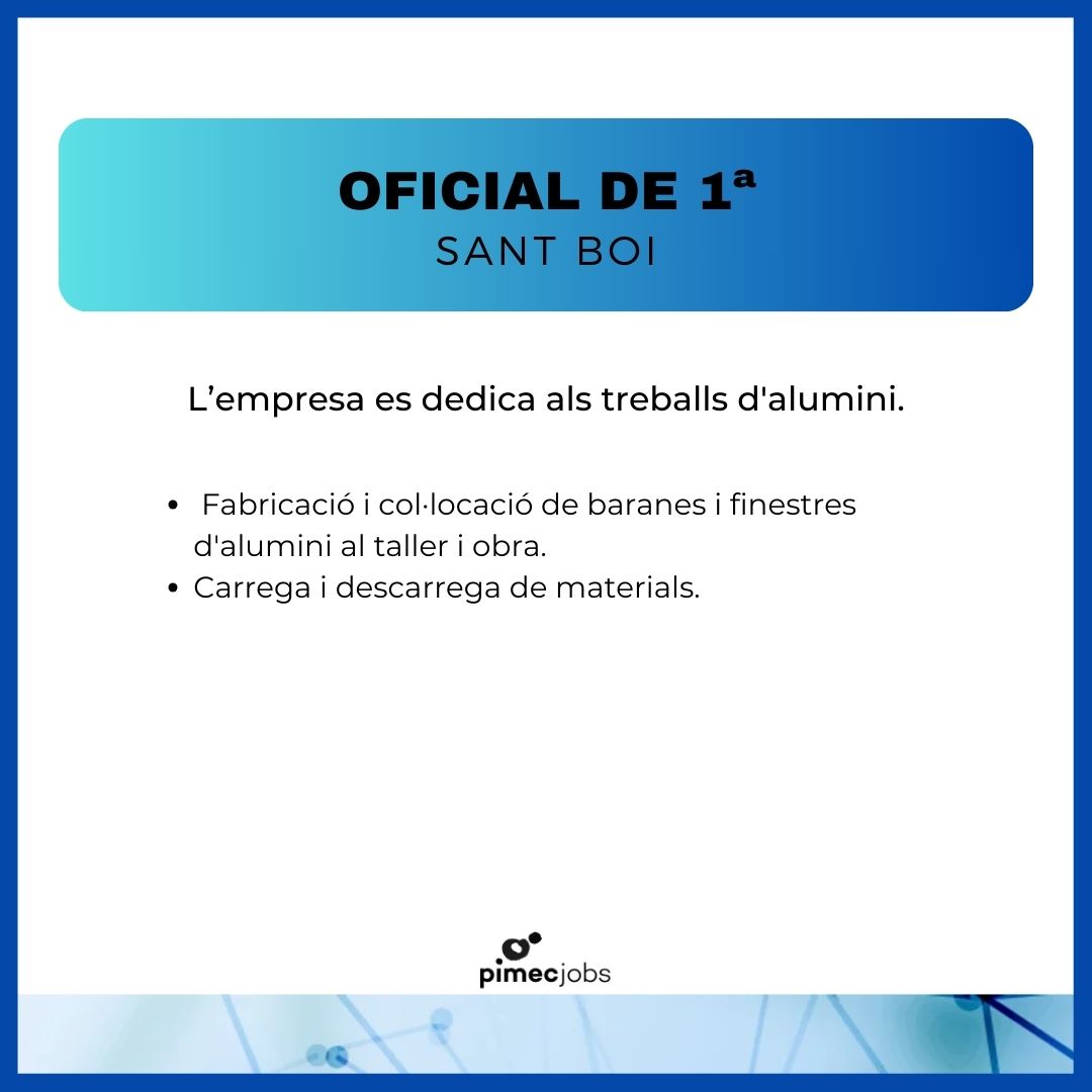 PimecFormacio's tweet image. Des de #PIMECjobs, t'informem dels següents processos de selecció del Programa #30plus

Si hi estàs interessat/ada, només has d'anar al nostre perfil de Linkedin per aplicar a les ofertes i, el nostre equip contactarà amb tu.

👉 bit.ly/4kjyRpi