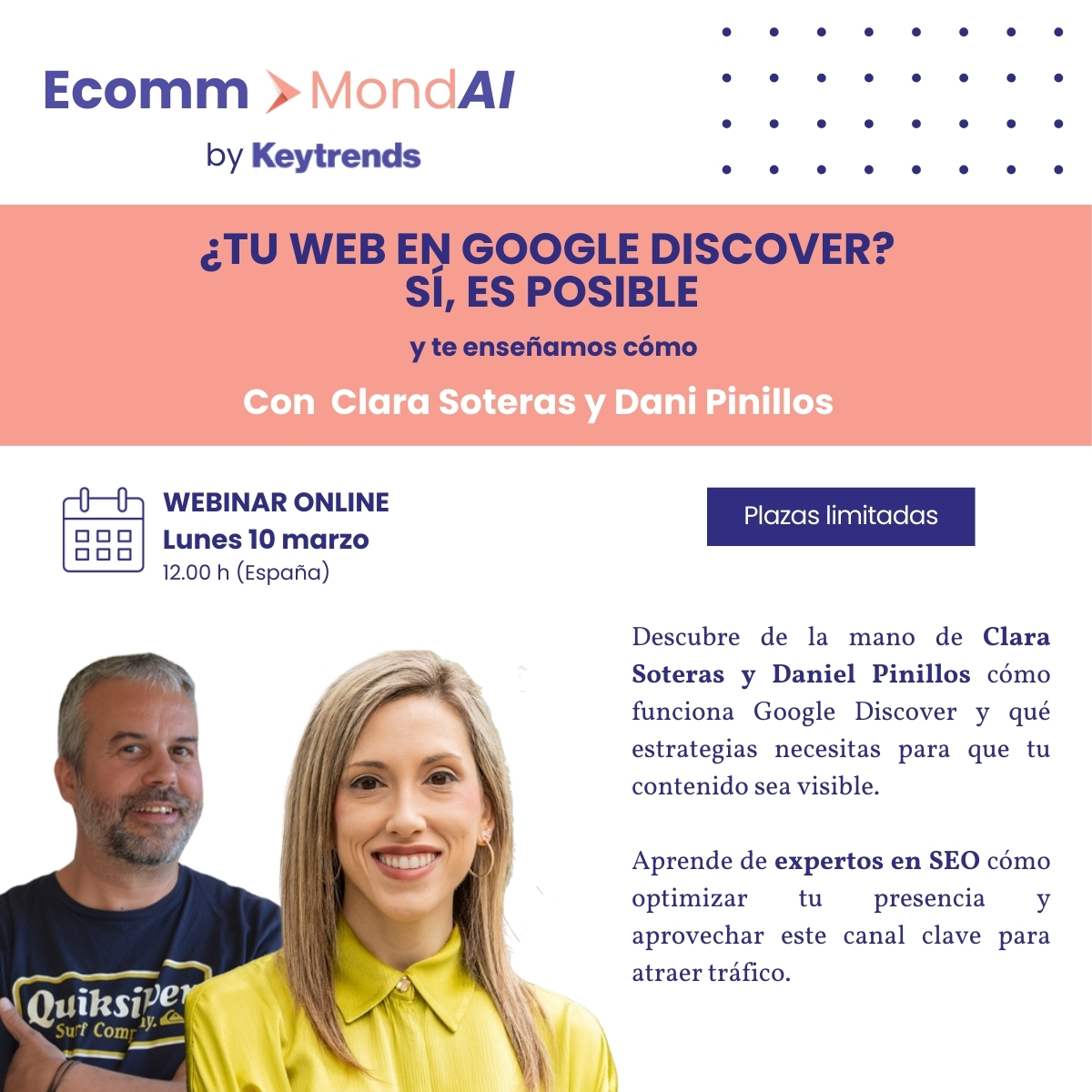🚀 ¿Tu web en Google Discover? Sí, es posible (y te enseñamos cómo)

Si aún no estás aprovechando Google Discover, estás perdiendo una gran oportunidad de generar tráfico sin depender de anuncios.

Y no, no hace falta ser un medio de comunicación para aparecer en Discover. 😉