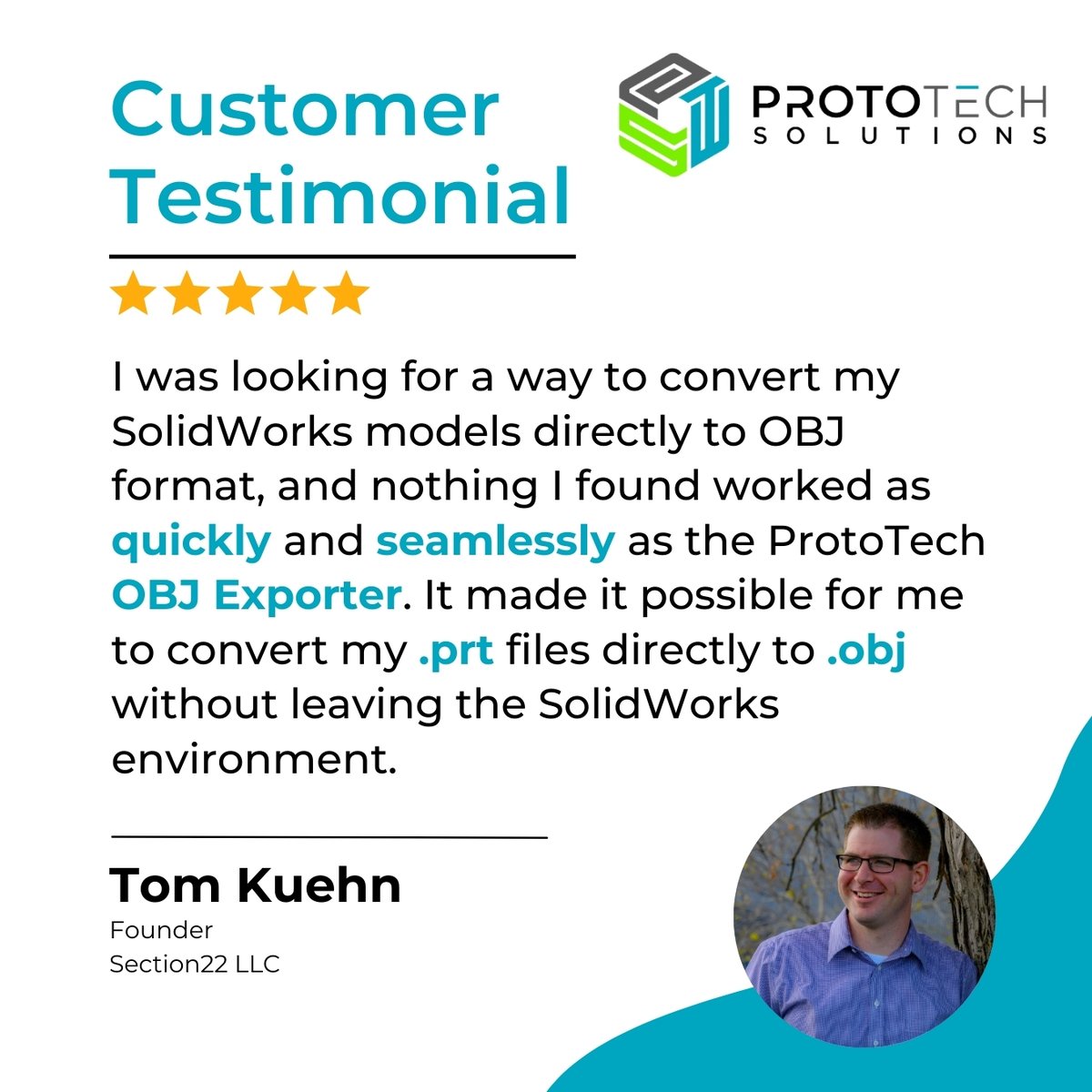 ProtoTechSoln's tweet image. We're thrilled to share fantastic feedback from our valued customer, Tom Kuehn, about our OBJ Exporter for SolidWorks! Try it out today and experience the difference for yourself!
Click here: prototechsolutions.com/3d-products/so…
#ProtoTechSolutions #OBJExporter #SolidWorks #3DModeling