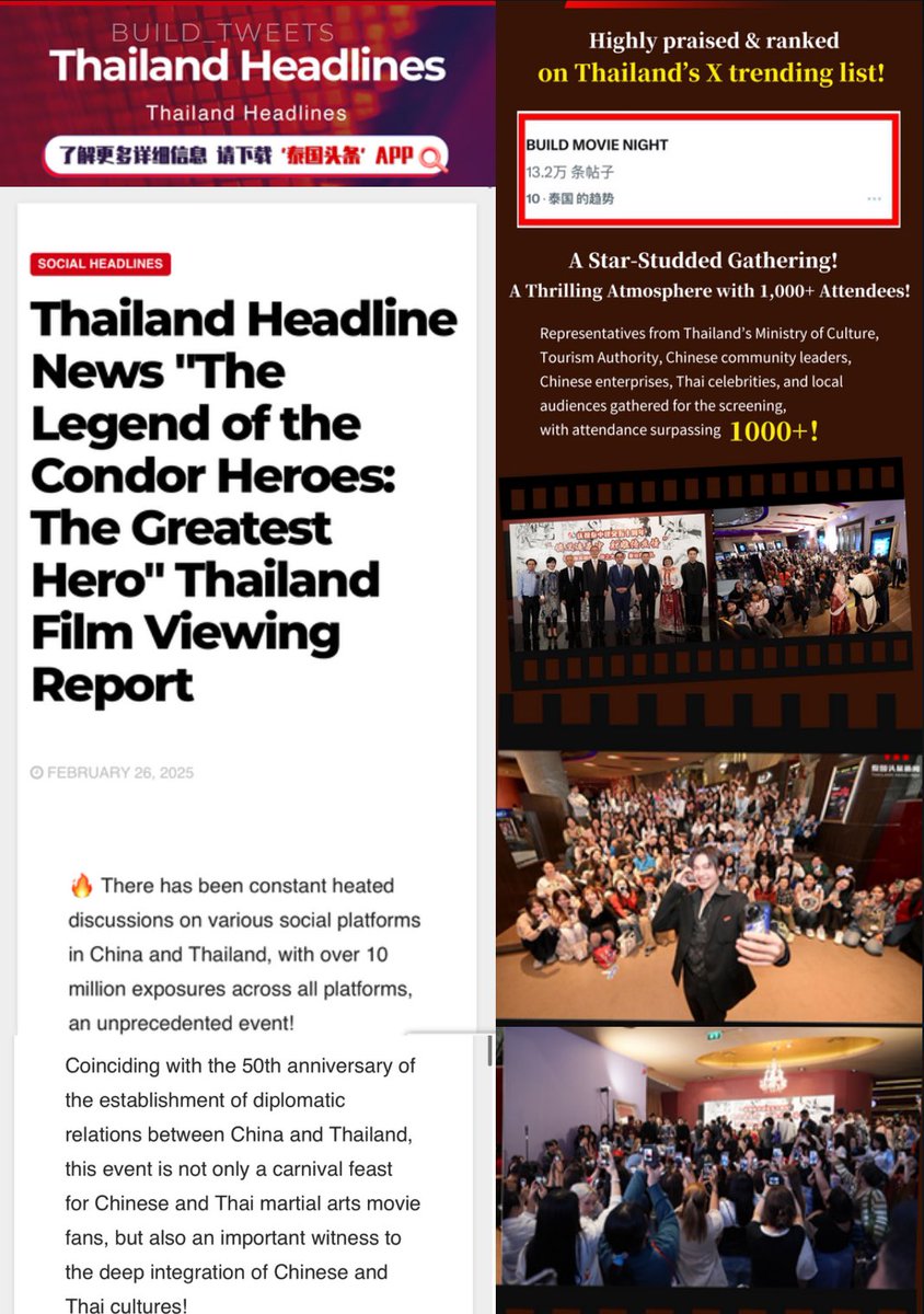 📰 MEDIA COVERAGE - THAILAND HEADLINES 
         ~~ 27 Feb 2025 ~~ 

✨ STAR STUDDED gathering 
⭐️ BUILD MOVIE NIGHT trending through Thailand 🇹🇭 and worldwide 
🔗 thaiheadlines.com/165996/

<a href="/JakeB4rever/">BIU.</a>  &amp; #Beyourluve you did it 👏👏👏

#มังกรหยก2025XThailandHeadlines