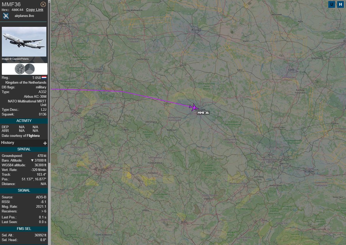 PolishMilRadar's tweet photo. ⌚️ 27.02 10:00LT
🇪🇺 NATO Multinational Multi-Role Tanker Transport Fleet
✈️ Airbus A330-243MRTT "T-058"
#MMF36 leci na FL370
🛫 Kolonia Bonn 🇩🇪 #EDDK
🛬 Rzeszów Jasionka #EPRZ
🔗https://t.co/hlPFszEaXT
#POLMILRADAR https://t.co/LGdEssUwdZ
