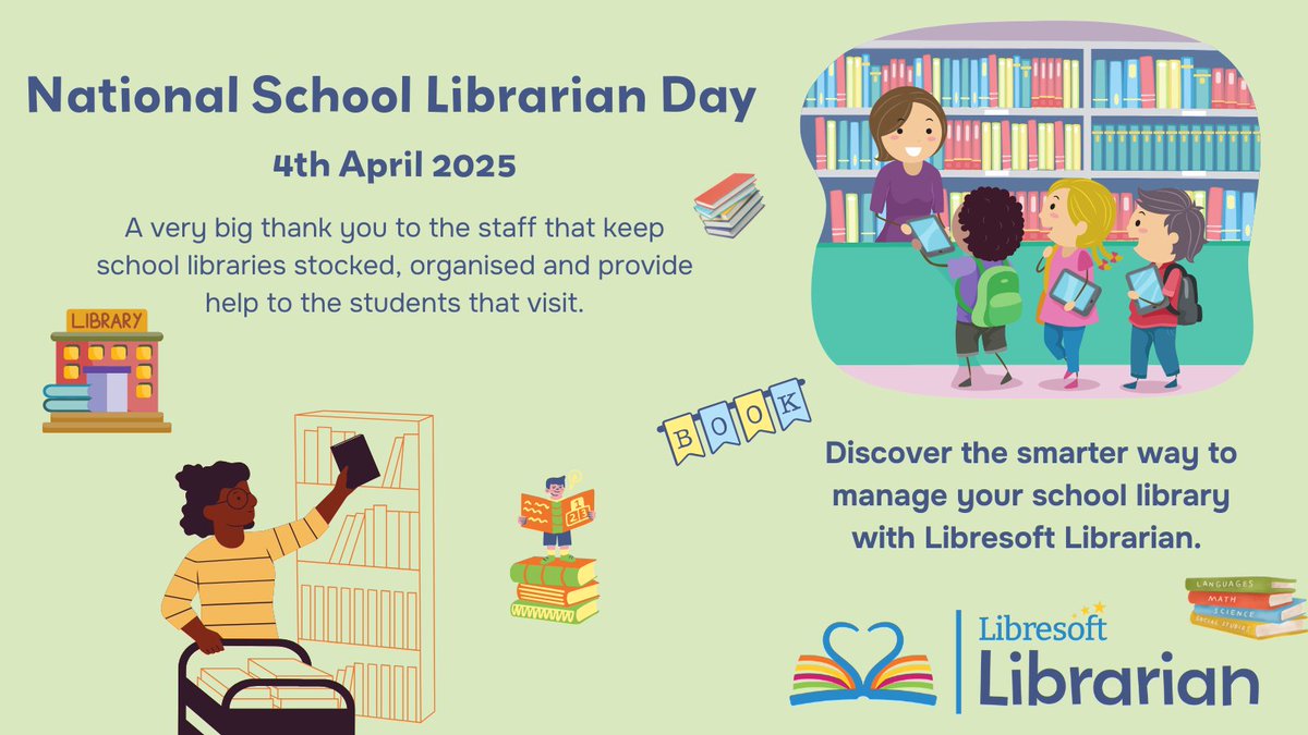 ⭐Huge thanks and appreciation to #schoollibrarians and all staff involved in the running of their school's library wherever you are in the world. 
<a href="/LibresoftUK/">Libresoft</a> have a fantastic library management system to make life a little easier⭐

#SchoolLibrarianDay #Thanks