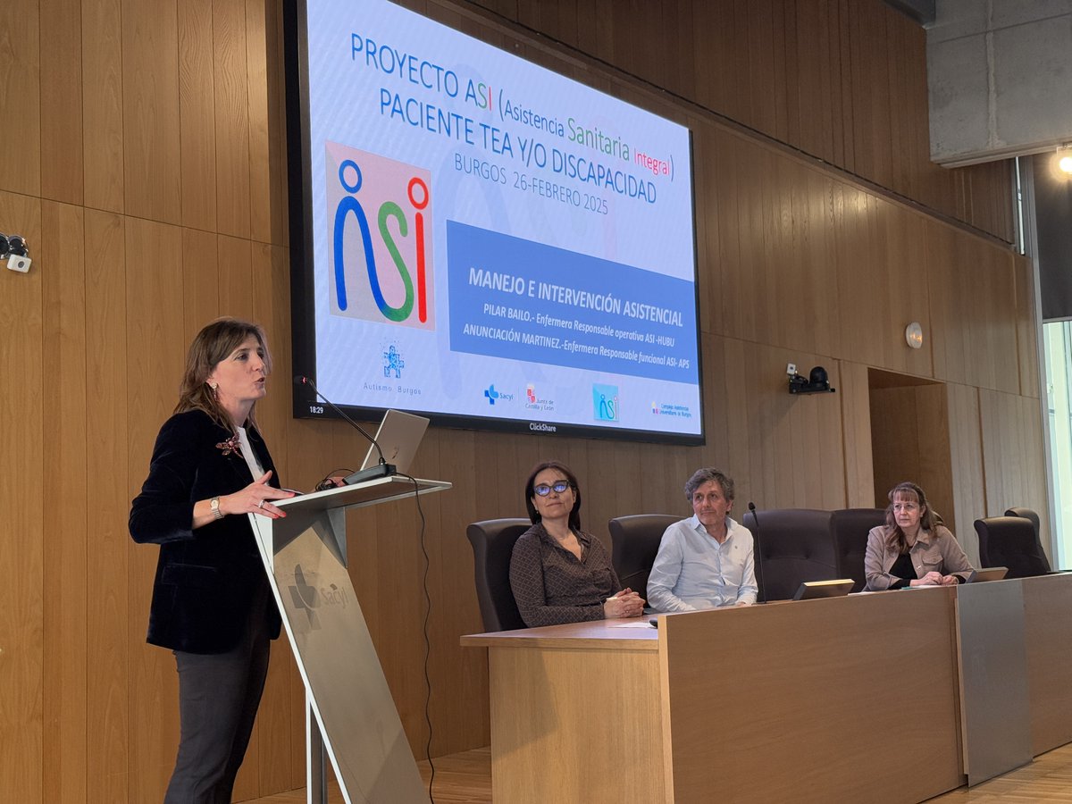 CryptoDomAlts's tweet image. 🔵Ayer tuvo lugar en el Salón de Actos del HUBU una charla informativa dirigida a familias y profesionales de #AutismoBurgos sobre el programa #ASI.

👉🏼Intervinieron Pilar Bailo (HUBU), Anunciación Martínez (APS), Javier Arnaiz (AB) y Virginia Mansilla (AB).