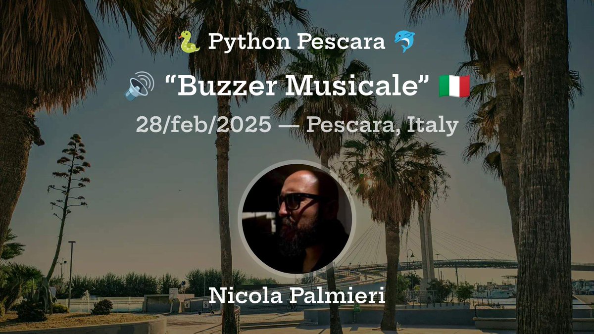 🔊 “Buzzer Musicale” sarà il terzo talk dell'incontro di Python Pescara di domani ⏰

🎵 Nicola Palmieri mostrerà come suonare un buzzer con RaspberryPi e Python in una demo live dal sapore Arcade 🕹️

🔗 Iscriviti, è gratis 👉 meetup.com/pythonpescara/…

#PythonPescara #RaspberryPi