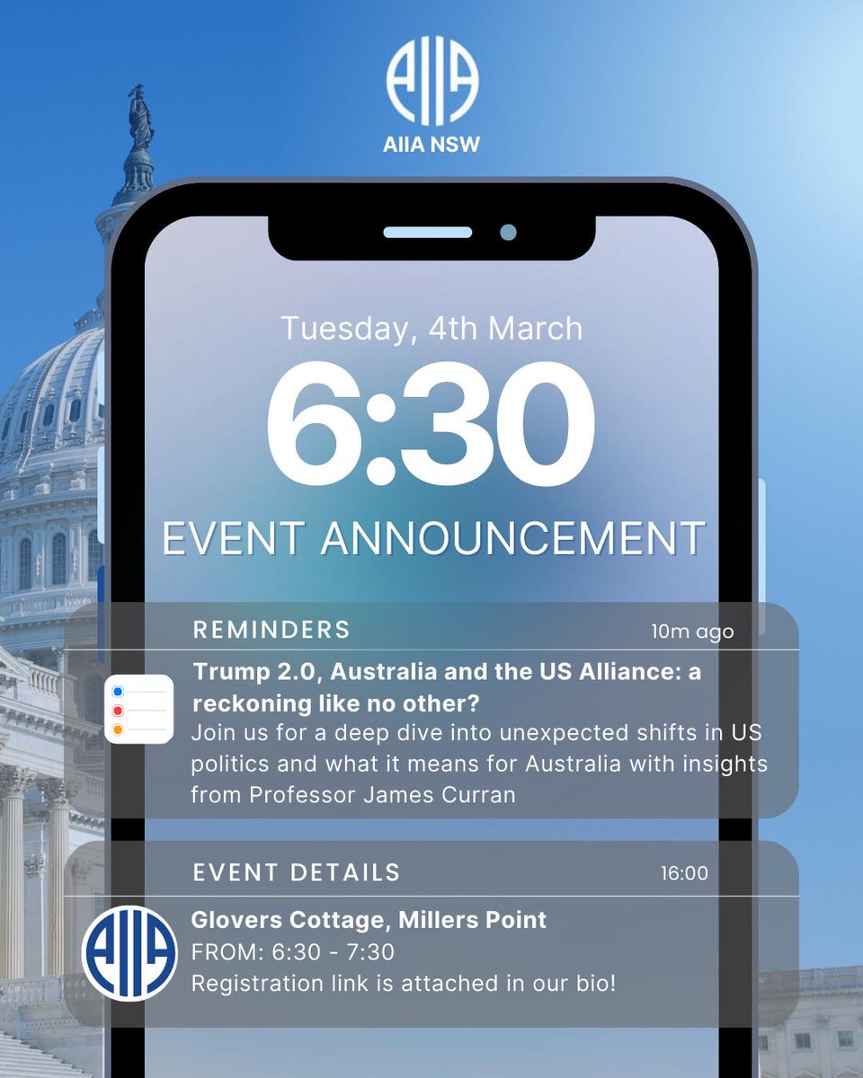 aiiansw's tweet image. 📅New Event at AIIA NSW with guest speaker Professor James Curran. aiiansw.glueup.com/event/trump-2-…