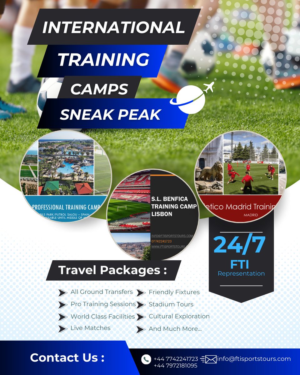 FTI_SportsTours's tweet photo. Get a glimpse of what’s to come with FTI Sports Tours' international training camps! Elite coaching, top destinations, and the chance to elevate your game – all in one incredible experience. Ready to go global? 🌟🔥 

#FootballCamps #NextLevelFootball #TrainAbroad #TrainingCamps https://t.co/cRxyAm5mgm