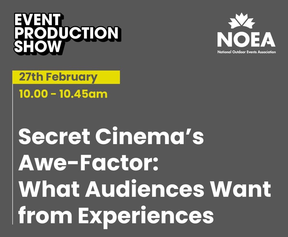 🌟 Our final session with Cat Botibol (Secret Cinema) on the Futures Stage starts in 30 minutes - 'Secret Cinema’s Awe-Factor: What Audiences Want from Experiences'

Don't miss out! 🔥 

#the-event-production-show #NOEA #EPS2025
