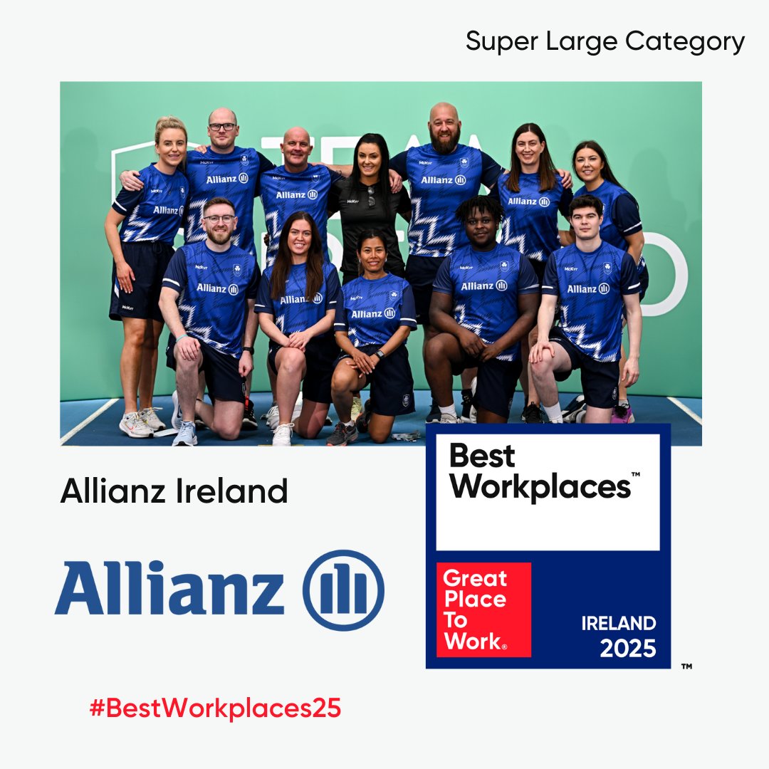 Great Place to Work Ireland (@gptw_ireland) on Twitter photo We are proud to announce that <a href="/AllianzIreland/">Allianz Ireland</a> achieved the recognition of Best Workplace™ in Ireland 2025 in the Super Large Category! 🎉 Congratulations! 👏
#BestWorkplaces25
Discover the full list: hubs.ly/Q038pn0-0 We are proud to announce that <a href="/AllianzIreland/">Allianz Ireland</a> achieved the recognition of Best Workplace™ in Ireland 2025 in the Super Large Category! 🎉 Congratulations! 👏
#BestWorkplaces25
Discover the full list: hubs.ly/Q038pn0-0