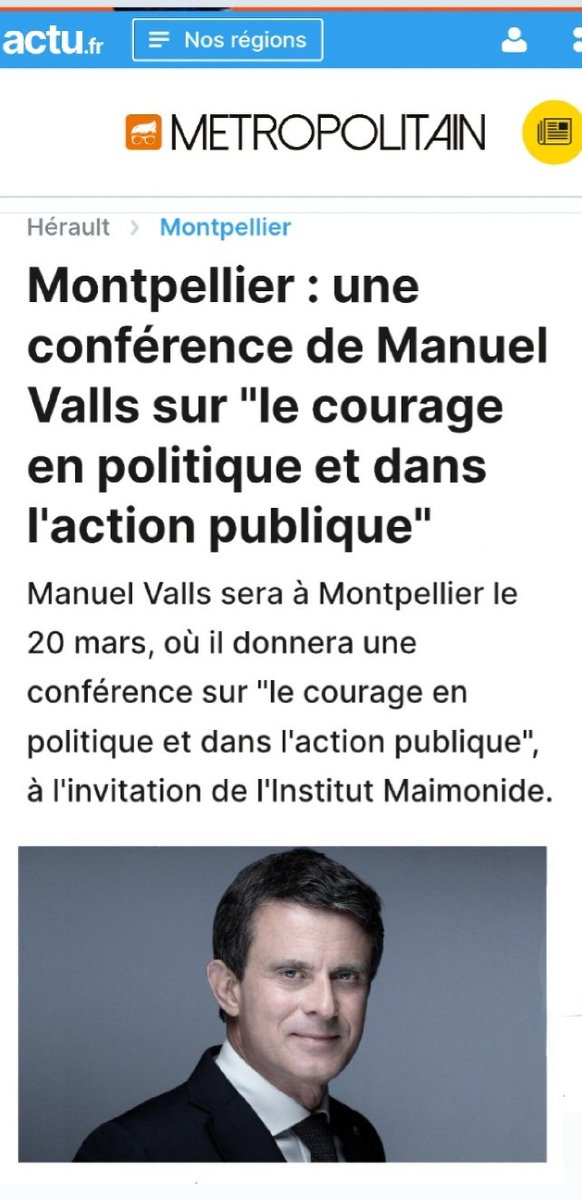 Alors celle-là elle me fait la journée 🤣
#valls et #courage dans la même phrase 🤣
Et en  plus pour une conférence 🤑
#Montpellier 
#mensonges 
#Opportuniste
#RetournerSaVeste
<a href="/myMetropolitain/">MÉTROPOLITAIN</a>