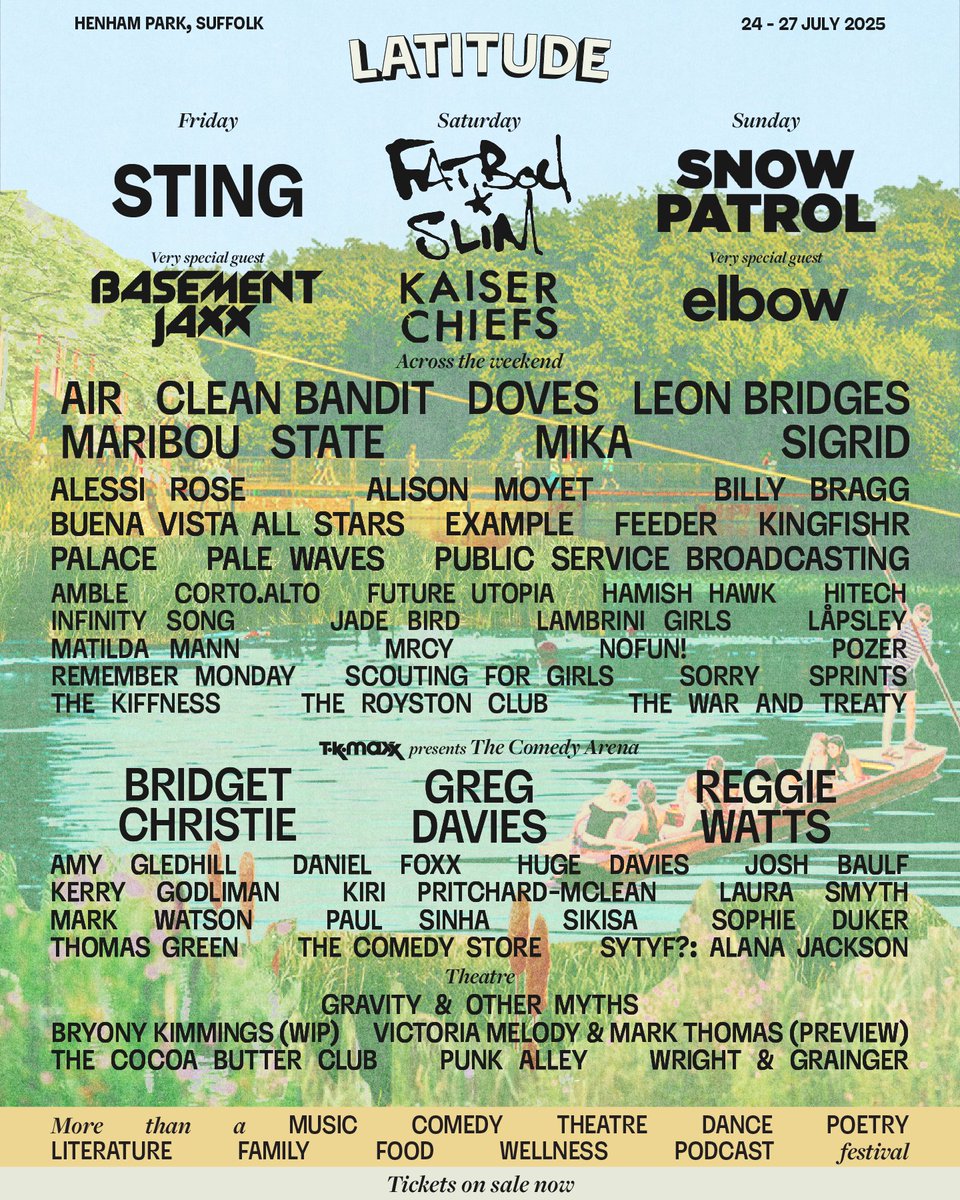 We’ve added even more names to our 19th edition 🌿 Across our music stages, <a href="/mikasounds/">MIKA</a> brings his flamboyant style, powerful vocals and infectious energy, Manchester indie legends <a href="/dovesmusicblog/">Doves</a> are set to return to Latitude and <a href="/billybragg/">Billy Bragg</a> brings his signature blend of folk,