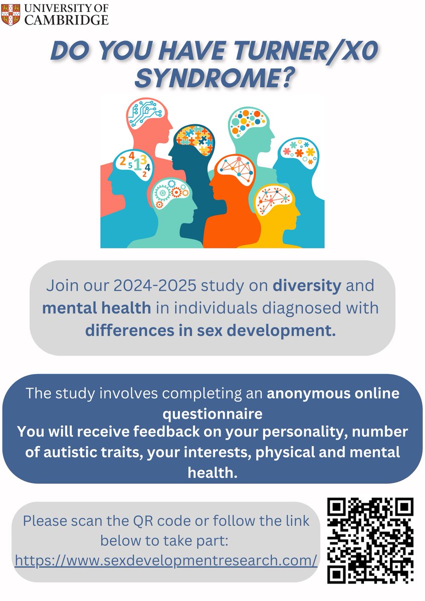 Do you have #Turners Syndrome/#X0? Complete our online survey on diversity and mental health support needs here sexdevelopmentresearch.com