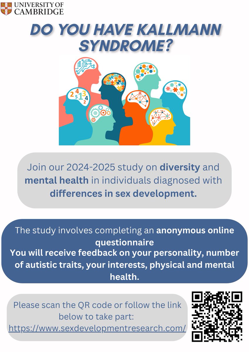 Do you have #KallmannSyndrome? Complete our online survey on diversity and mental health support needs here sexdevelopmentresearch.com