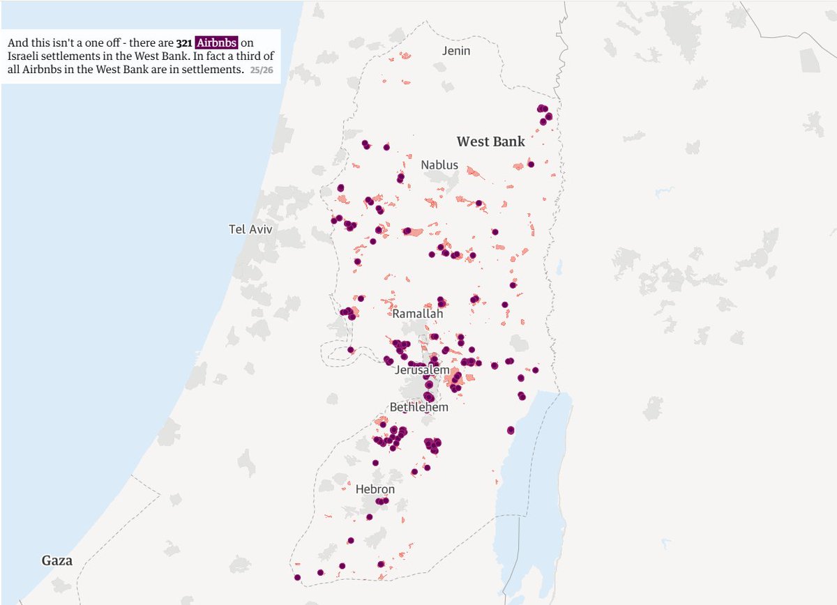 Corporate complicity in crimes 101. Check out the number of Airbnbs in the West Bank, where it together with Booking.com help Israeli settlers make money from stolen Palestinian land. ⬇️
tinyurl.com/4mafcvd2