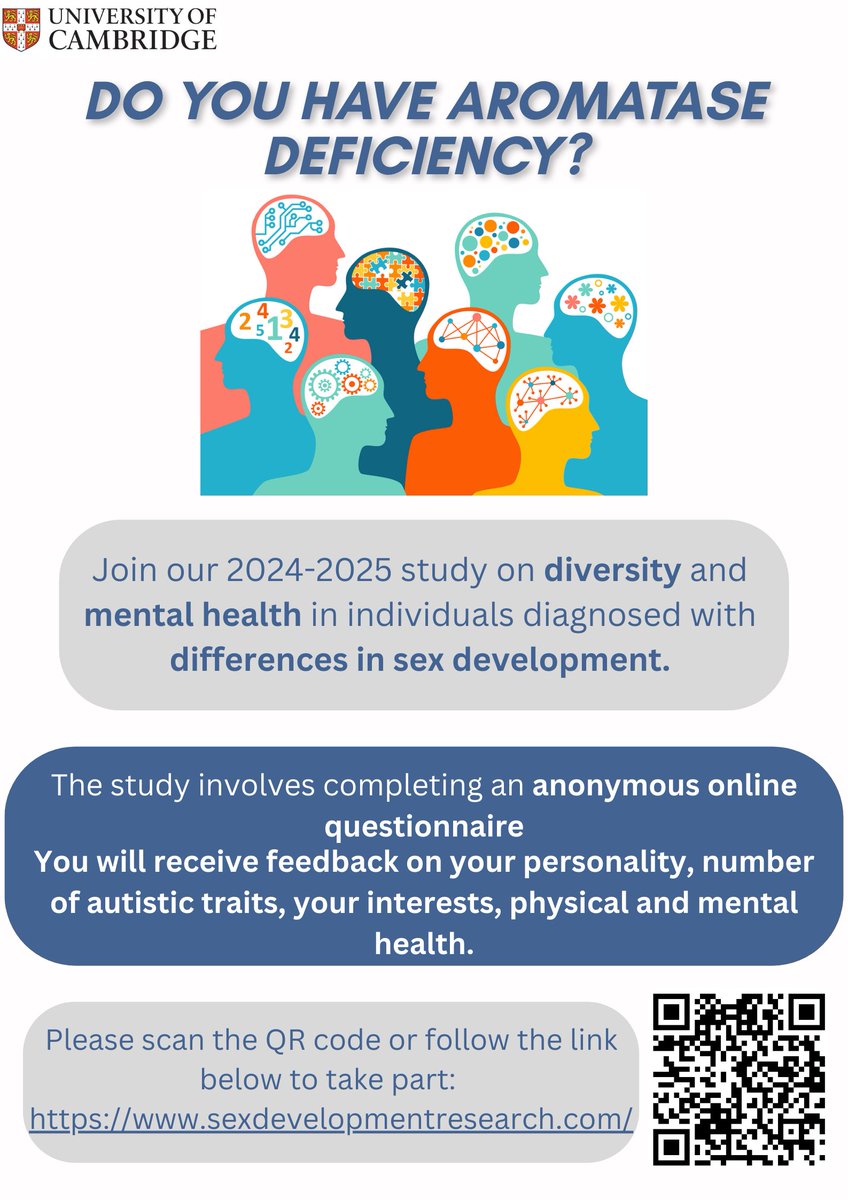 Do you have #AromataseDeficiency or #AromataseExcess? Complete our online survey on diversity and mental health support needs here sexdevelopmentresearch.com
