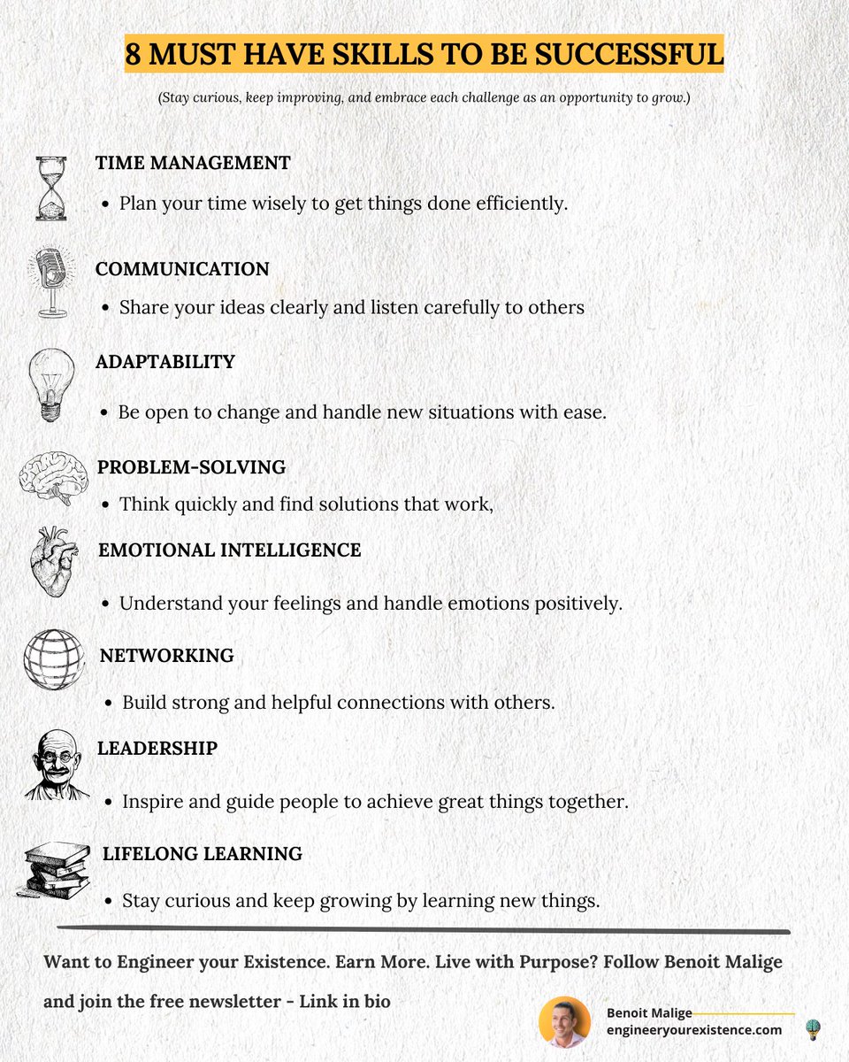 Success isn’t just about talent it’s about developing the right skills and using them every day. 

Whether you're building a career or growing a business, these skills will help you stay ahead. 

The good news? You can learn and improve them over time.  

Here are key skills to