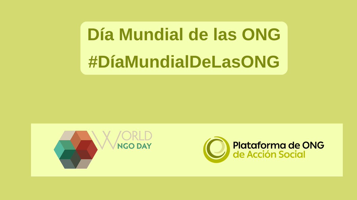 PlataformadeONG's tweet photo. En el #DíaMundialDeLasONG, desde la #PlataformaDeONG queremos poner en valor y destacar la labor de las organizaciones sociales que intregran el Tecer Sector en la construcción de una sociedad más justa, igualitraria, inlcusiva y sostenible. 

#portaldeong https://t.co/CuO9X1K46g