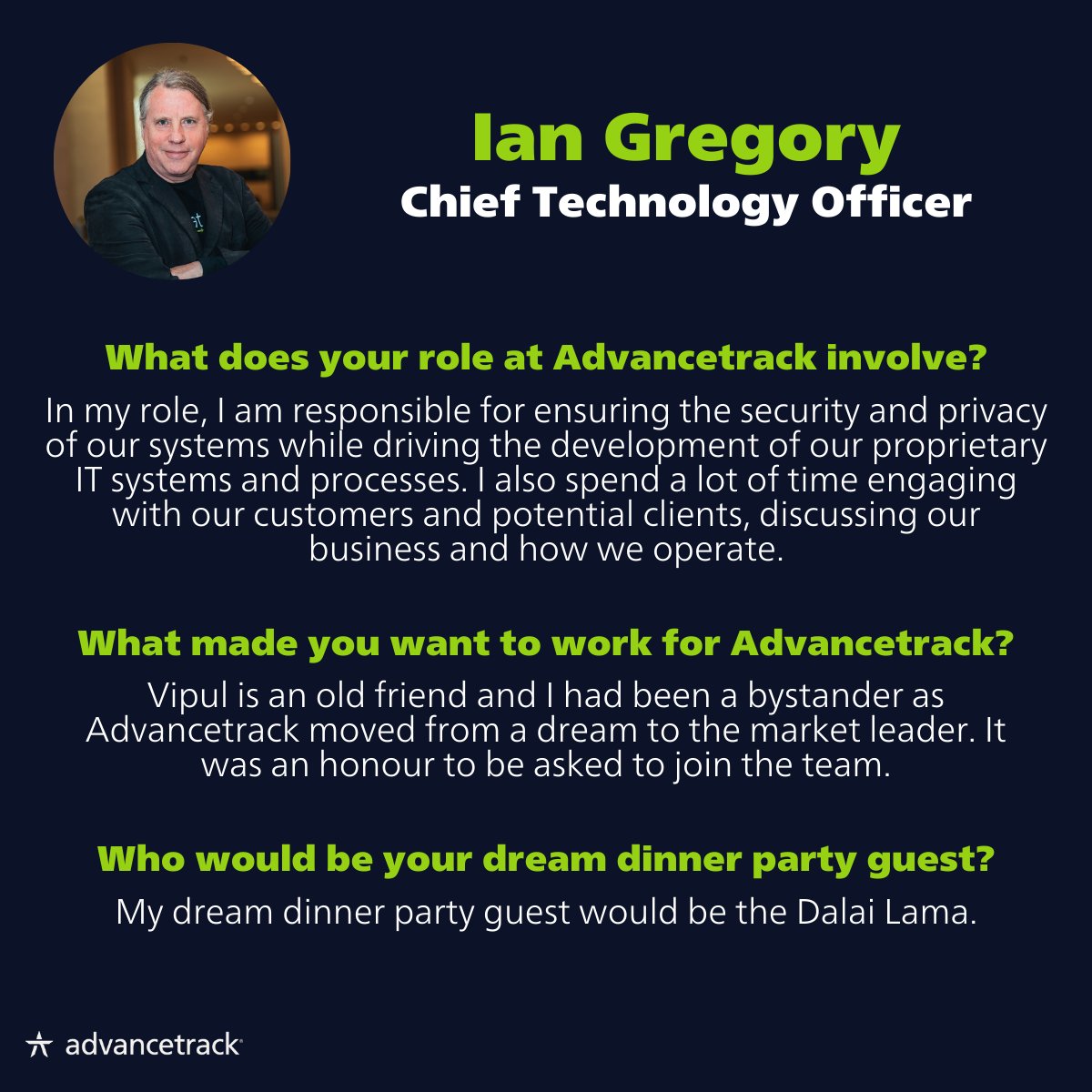 👋 Meet our CTO, Ian Gregory!

With 9 years leading our tech, Ian keeps our systems secure, private &amp; innovative 💻🔒

Learn more about his impact at Advancetrack 👇

#MeetTheTeam #CTO #ChiefTechnologyOfficer #AccountingIndustry