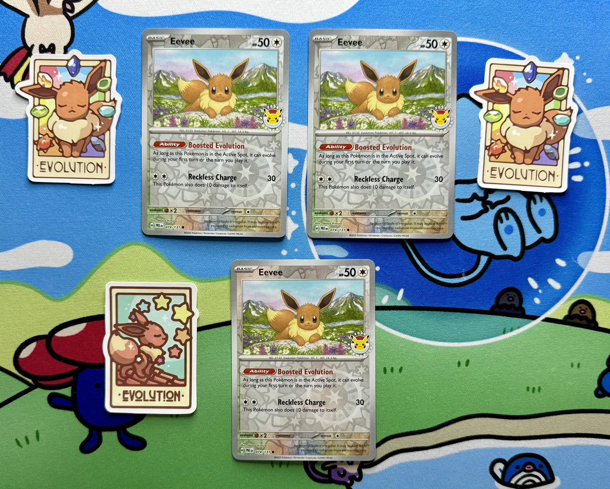 Rheaquaza's tweet image. 🎉🎉Pokemon Day Giveaway! 🎊🎊

THREE people will win a stamped Pokemon day promo and Eevee sticker! 

To Enter: ✅ Retweet!

Winners will be drawn on Thursday, March 6th!