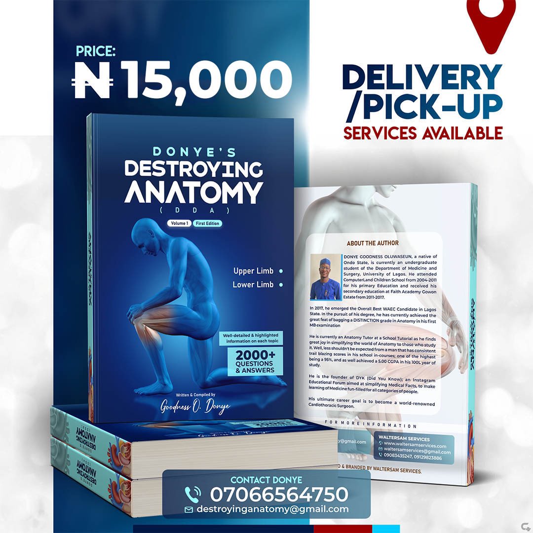 donye_goodness's tweet image. Available Now: Donye’s Destroying Anatomy (DDA) Volume 1📘‼️
An in-depth resource for understanding the UPPER &amp;amp; LOWER LIMB Anatomy, designed for any student/professional.