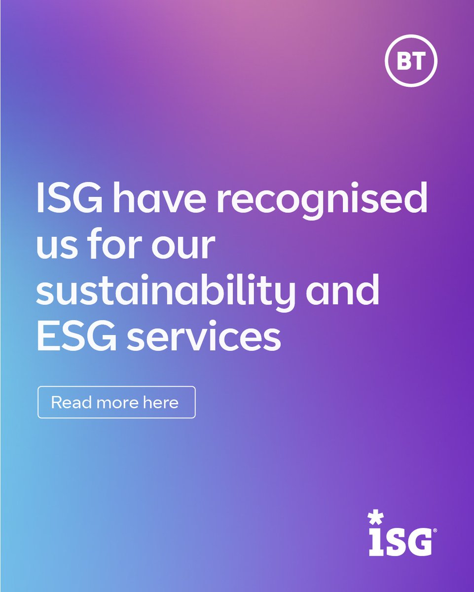 We’re supporting businesses with our sustainability and ESG solutions. ISG has identified BT as a Market Challenger in their Provider Lens™ 2024 evaluation.🌏♻️

Click here to find out more👉bit.ly/4kjeZm8