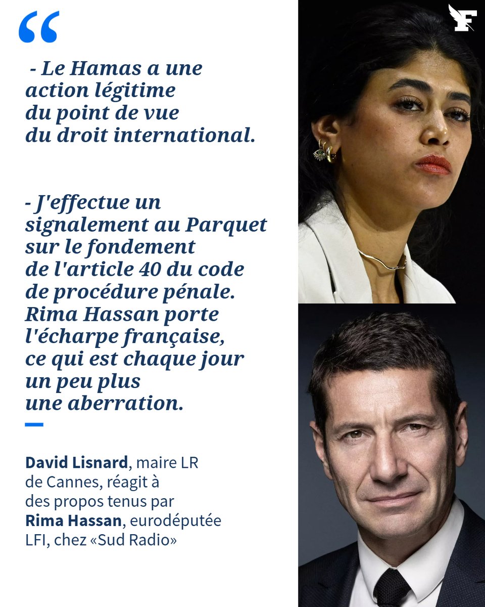 Le_Figaro's tweet photo. L'édile a fait part de son indignation sur X, ce jeudi. «Rima Hassan ne prend même plus soin de jouer avec le droit (français) pour se faire la porte-parole du Hamas. Elle légitime (...) les attentats, meurtres, viols, actes de barbarie», a écrit le président de l'AMF. https://t.co/qxyIM71GDN