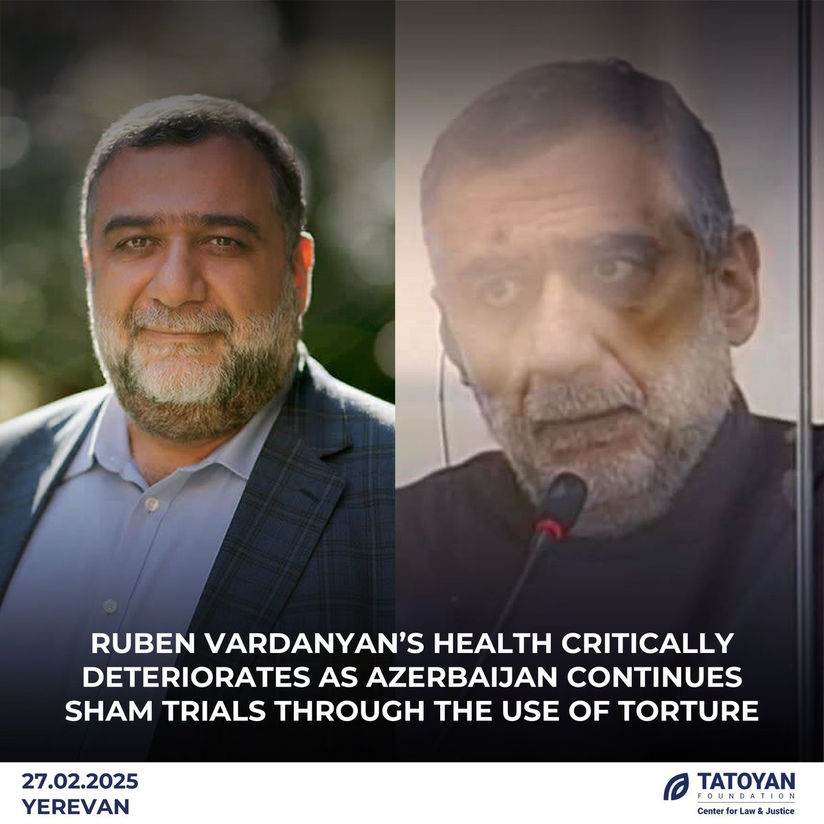 #Armenian hostages &amp; captives, incl. Ruben Vardanyan, Bako Sahakyan, Arkadi Ghukasyan, Davit Babayan, &amp; others, are enduring #Azerbaijani trials designed to legitimize political motives &amp; obscure ethnic cleansing in #Artsakh. Every minute of their detention is an absolute crime.