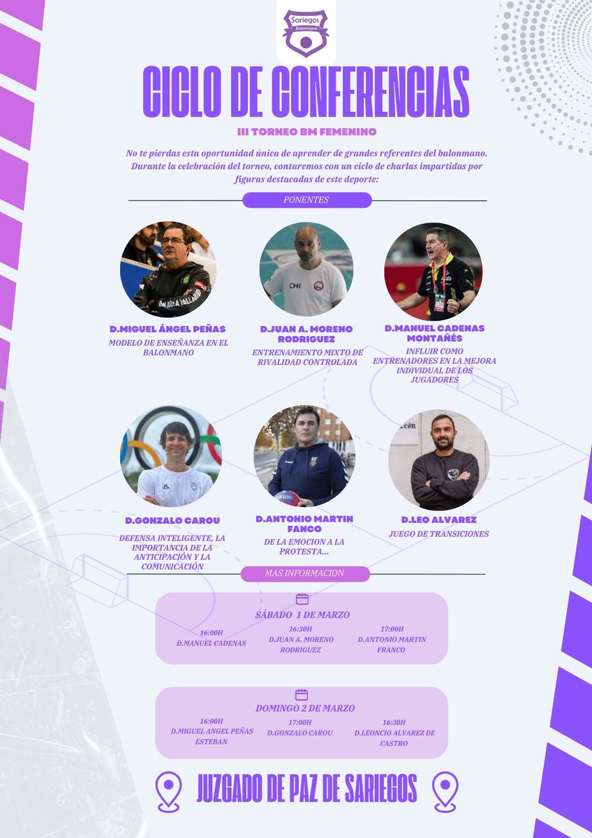 Ciclo de MicroConferencias en Sariegos (Leon) paralelo al Torneo de BM el 1 y 2 de Marzo 2025.