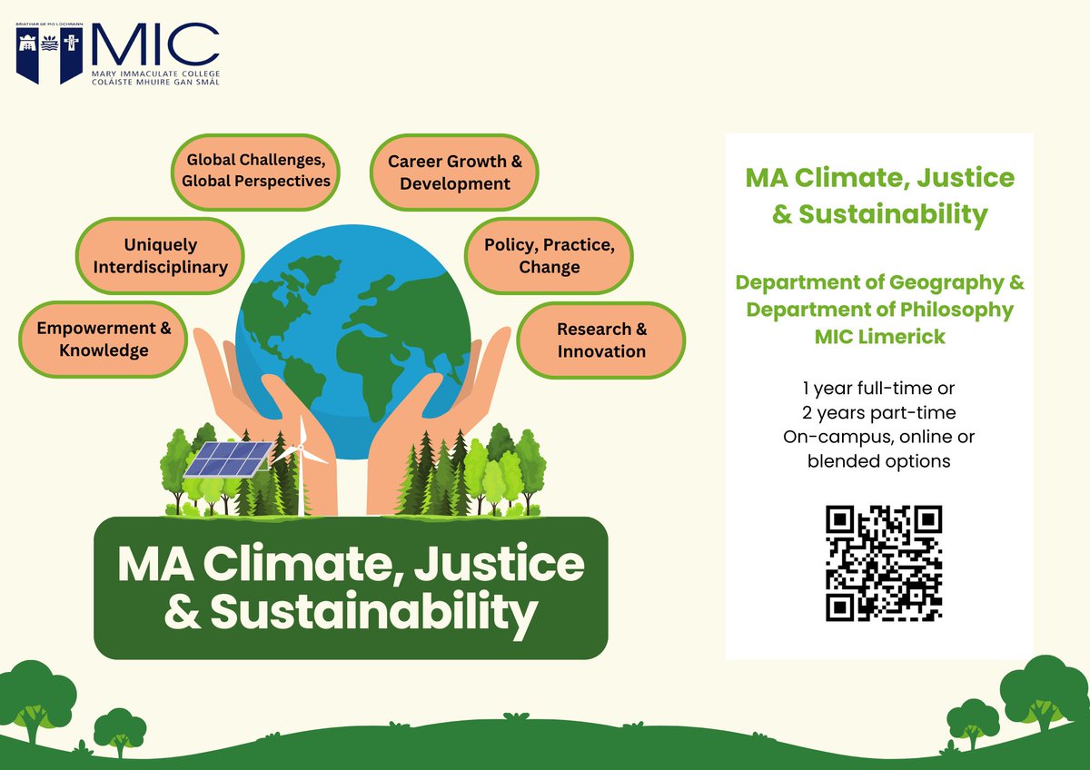 John Morrissey (@1johnmorr) on Twitter photo Graduates and professionals seeking to build real climate knowledge and expertise! Apply to the MA in Climate, Justice & Sustainability Mary Immaculate College, Ireland, Geography & Philosophy! Part-time or full-time, on-line or on-campus <a href="/MICLimerick/">Mary Immaculate College (MIC)</a> mic.ul.ie/faculty-of-art… Graduates and professionals seeking to build real climate knowledge and expertise! Apply to the MA in Climate, Justice & Sustainability Mary Immaculate College, Ireland, Geography & Philosophy! Part-time or full-time, on-line or on-campus <a href="/MICLimerick/">Mary Immaculate College (MIC)</a> mic.ul.ie/faculty-of-art…