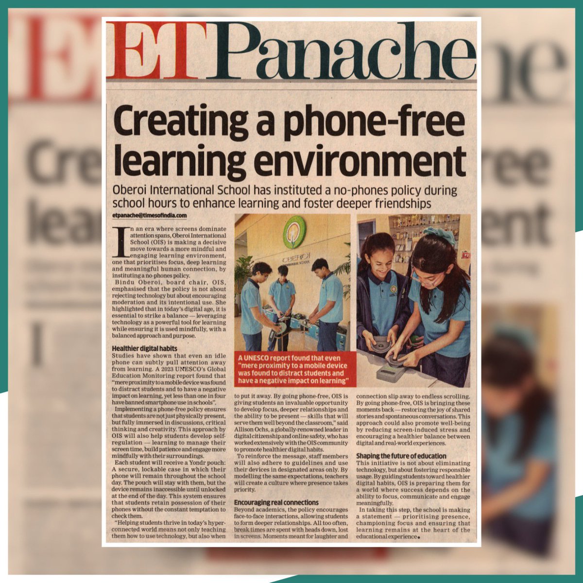 In a world filled with screens, learning to pause &amp; be present matters. We’re proud to have received this coverage, sparking meaningful conversations &amp; encouraging reflection on the role of tech in both learning &amp; life.
