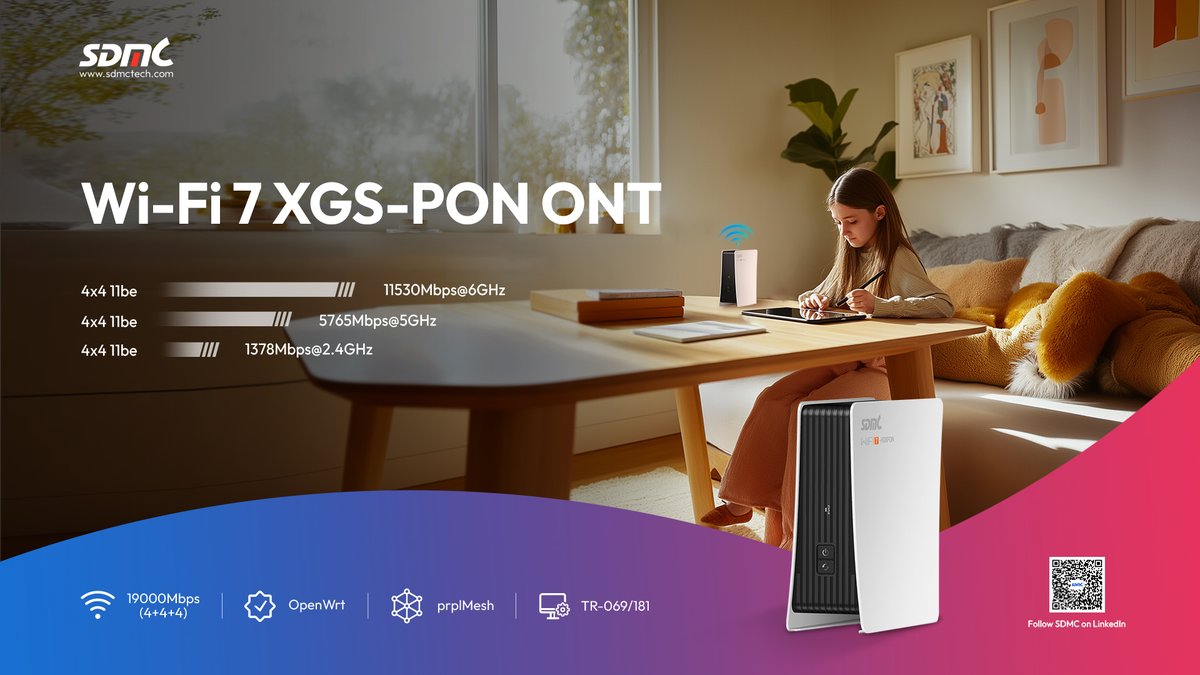 Powered by the BCM68880, SDMC's Wi-Fi 7 XGS-PON ONT leverages AI computing to enhance network performance

Visit SDMC at #MWC2025 to discover how we're helping you deliver next-gen connectivity: en.sdmctech.com/contact-us/ser…

🎯 Hall 2, Stand 2E18
📅 March 3-6, 2025

#MWC #MWC25