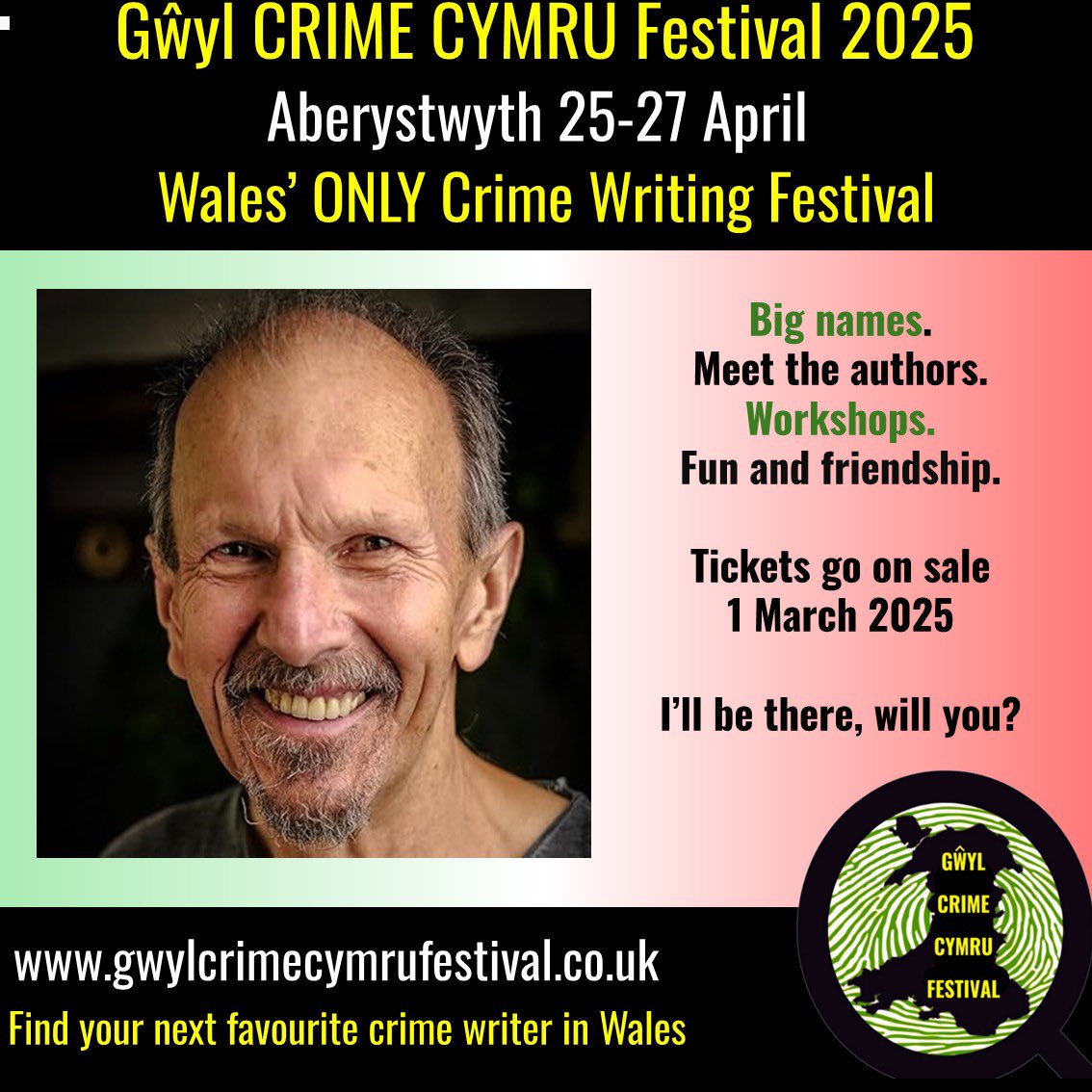 Come and join in the fun - great crime,  great writers, great readers, great location, great weekend. Late April in Aber - what's not to love