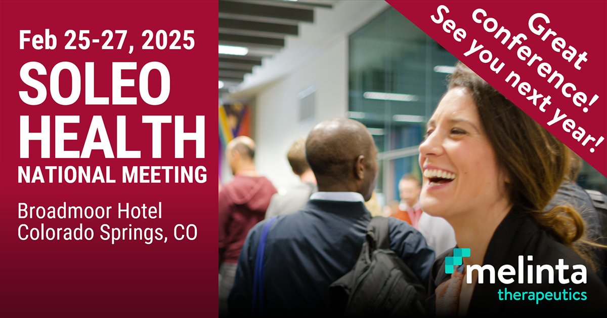 It is the last day of the Soleo Health National Meeting, and we are proud to be a Gold Sponsor. 

Don’t forget to visit us at the Melinta booth before you leave!

Thank you for a great meeting!