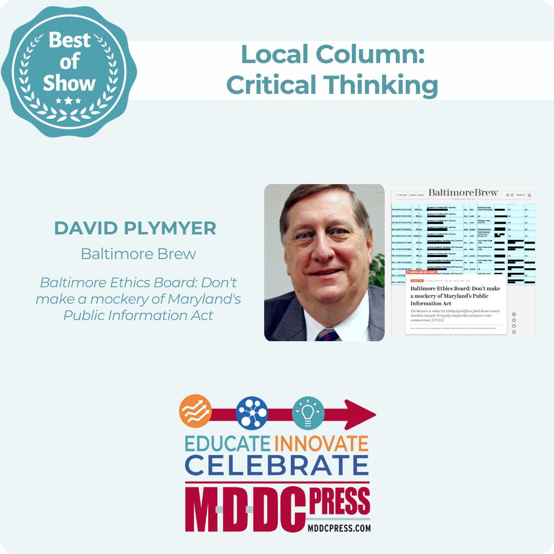 MDDCPress (@mddcpress) on Twitter photo Congratulations to David Plymyer of <a href="/BaltimoreBrew/">Baltimore Brew</a>!
Β
π See all winners at mddcpress.com/awards Congratulations to David Plymyer of <a href="/BaltimoreBrew/">Baltimore Brew</a>!
Β
π See all winners at mddcpress.com/awards