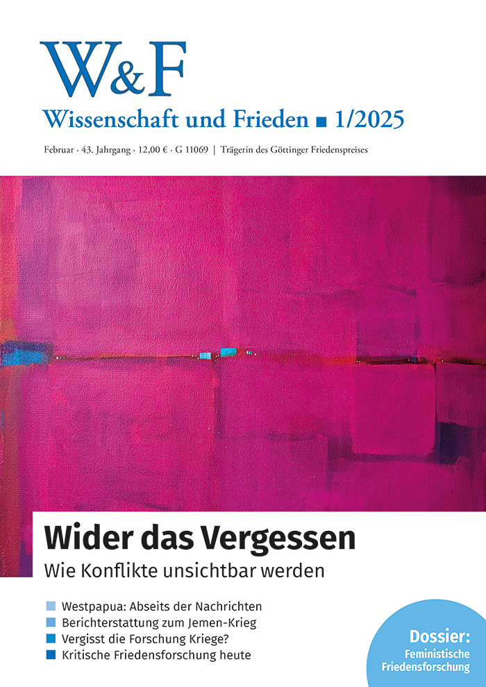 Wissenschaft und Frieden (@w_und_f) on Twitter photo Die neue Ausgabe W&F 1/25 ist da!
"Wider das Vergessen“ nimmt, mit vielen spannenden Beiträgen, vergessene Konflikte in den Fokus.
Weiterhin gibt Sophie Bischoff (<a href="/AdoptRevolution/">Adopt a Revolution</a>) ein Interview zur aktuellen Situation in Syrien.
Hier gehts zum Heft 👉 wissenschaft-und-frieden.de/ausgabe/2025-1… Die neue Ausgabe W&F 1/25 ist da!
"Wider das Vergessen“ nimmt, mit vielen spannenden Beiträgen, vergessene Konflikte in den Fokus.
Weiterhin gibt Sophie Bischoff (<a href="/AdoptRevolution/">Adopt a Revolution</a>) ein Interview zur aktuellen Situation in Syrien.
Hier gehts zum Heft 👉 wissenschaft-und-frieden.de/ausgabe/2025-1…
