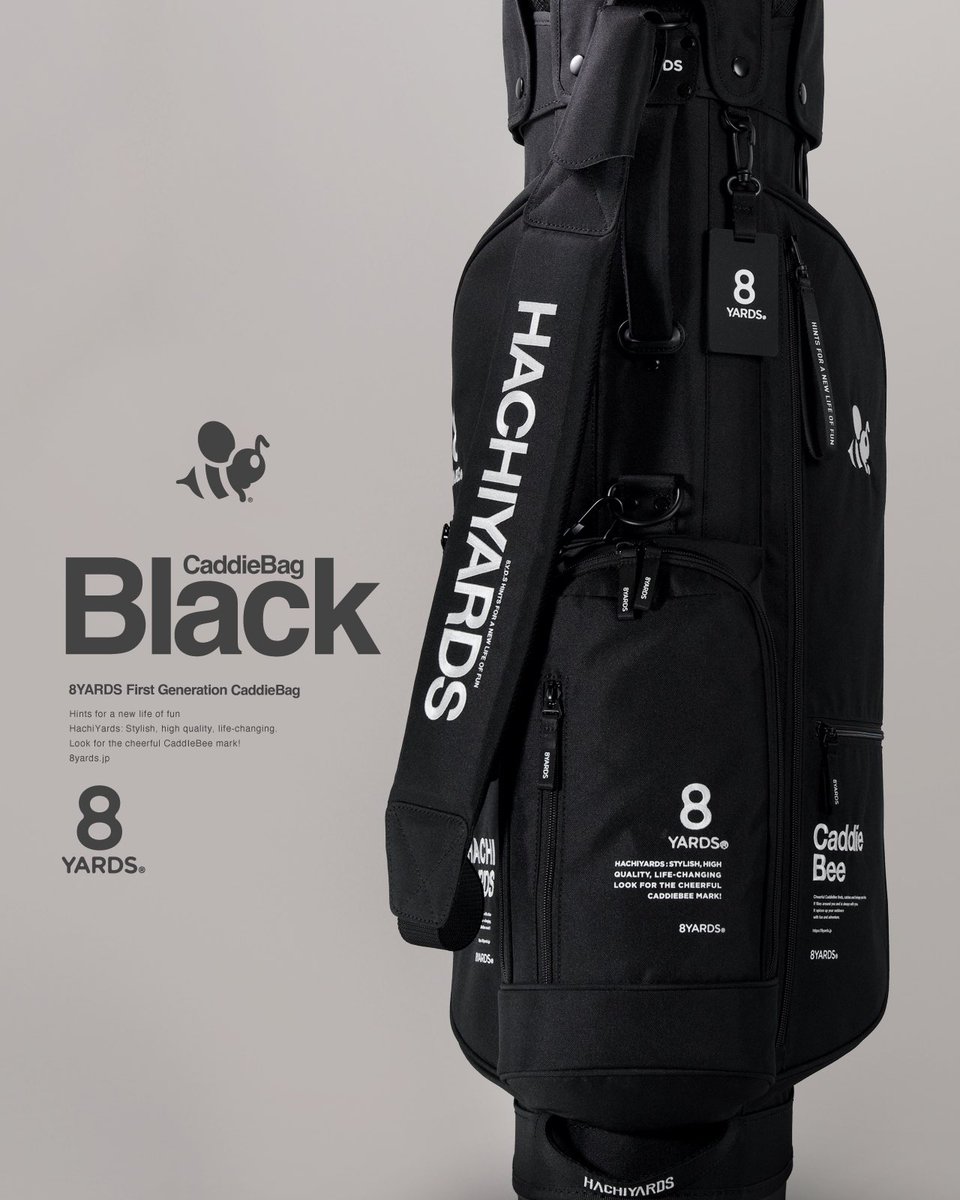 CaddieBag、王道のBlack。ショルダー側・全貌。 HACHIYARDSロゴを