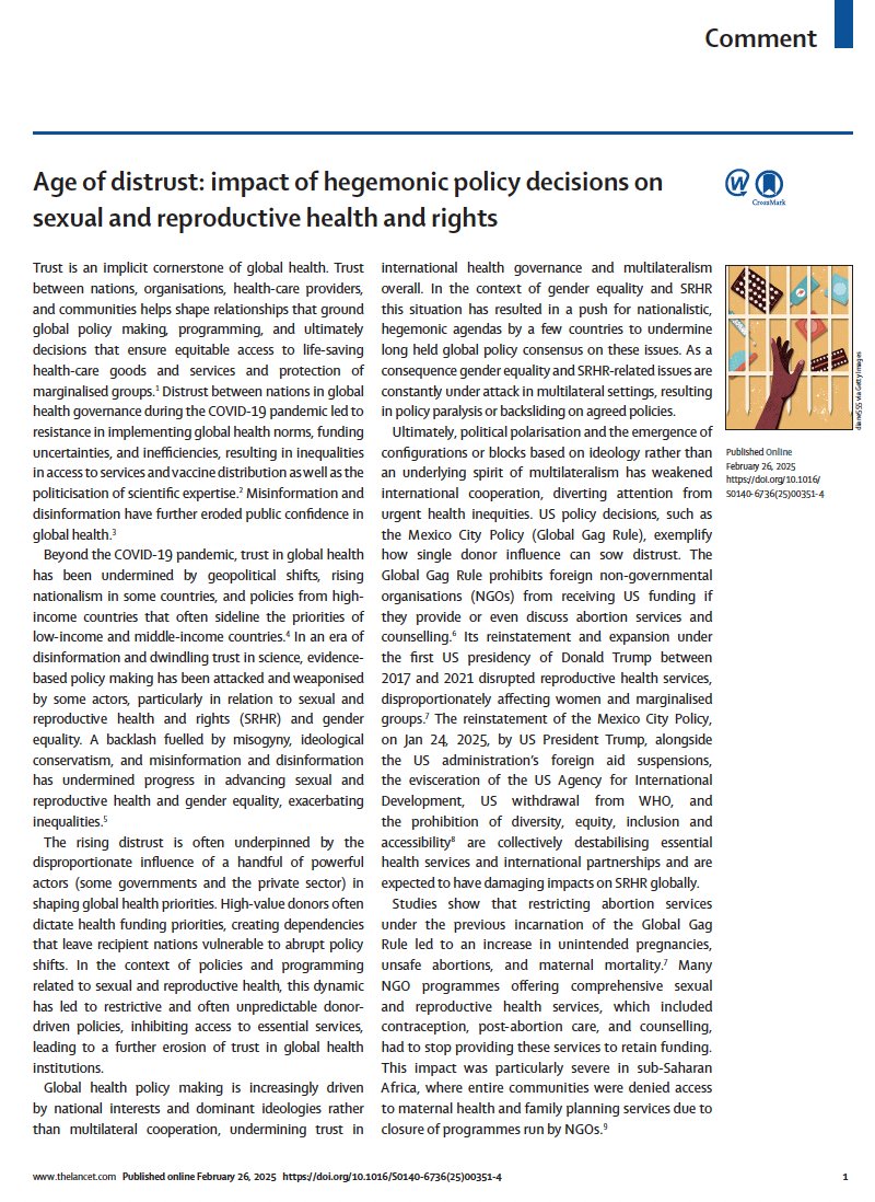 A new commentary explores how geopolitical shifts &amp; policy decisions are eroding trust in global health &amp; undermining SRHR. 

We need stronger multilateralism, evidence-based policymaking &amp; diversified funding to ensure equitable access to care. 

bit.ly/4khLOQg