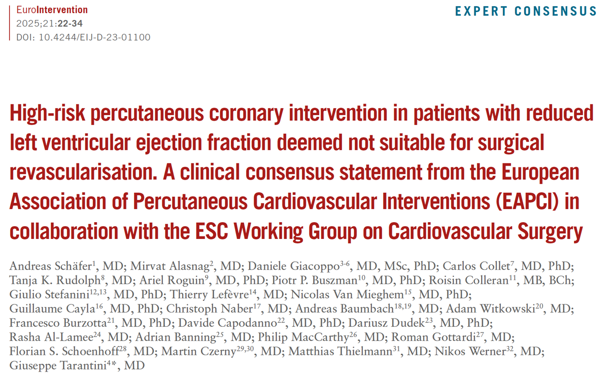 EuroIntervention (@eurointerventio) on Twitter photo High-risk PCI: A clinical consensus statement
Developed by EAPCI & ESC WG on Cardiovascular Surgery, this document defines procedural and technical requirements to enhance PCI safety and efficacy in patients with surgical contraindications. <a href="/G_Tarantini01/">Giuseppe_Tarantini</a> <a href="/mirvatalasnag/">MIЯVΛƬ #IC</a> #EAPCI High-risk PCI: A clinical consensus statement
Developed by EAPCI & ESC WG on Cardiovascular Surgery, this document defines procedural and technical requirements to enhance PCI safety and efficacy in patients with surgical contraindications. <a href="/G_Tarantini01/">Giuseppe_Tarantini</a> <a href="/mirvatalasnag/">MIЯVΛƬ #IC</a> #EAPCI