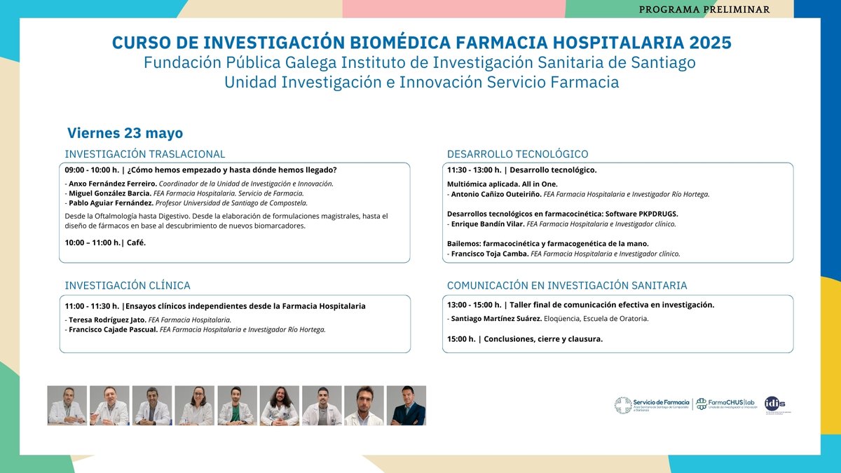 ¡Llega la IV Edición del Curso de Investigación Biomédica en Farmacia Hospitalaria! #IBFH
📢Inscripciones abiertas (tenéis el link en bio)
💡Un programa renovado con ponentes de referencia y sesiones interactivas, para FEAs y FIR.
📅 21-23 mayo 2025  | 📍Santiago de Compostela