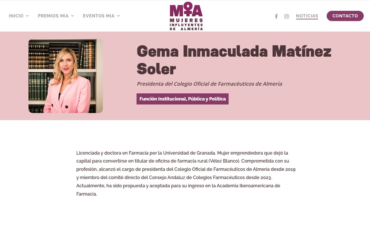 ♀️ Nuestra presidenta, <a href="/GemaMartnezSol1/">Gema Martínez Soler</a>, es una de las mujeres candidatas a los III Premios MIA (#Mujeres Influyentes de #Almería) en la categoría "Función Institucional, Pública y Política".

Las votaciones están abiertas hasta el próximo 13 de marzo 👉🏻 miaalmeria.com/iii-edicion-pr…