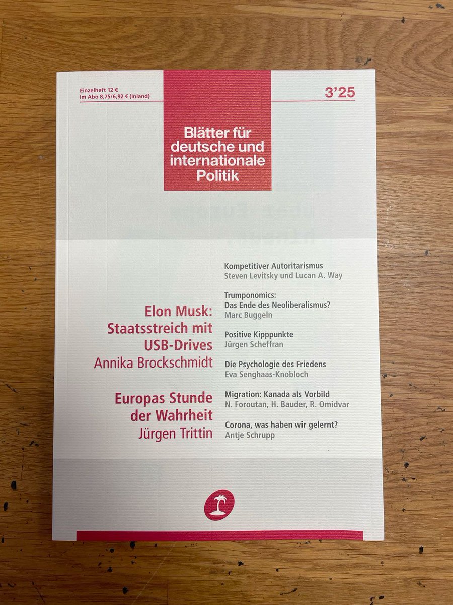 Blätter (@blaetter) on Twitter photo 📫 Ab heute im Briefkasten: Die März-»Blätter«!
Mit Texten von <a href="/JTrittin/">Jürgen Trittin</a>, <a href="/ardenthistorian/">Annika Brockschmidt</a>, Albrecht von Lucke, Christoph Butterwegge, Steven Levitsky, Marc Buggeln, <a href="/NaikaForoutan/">Naika Foroutan</a>, Jürgen Scheffran u.v.m.
👉️ blaetter.de/ausgabe/2025/m… 📫 Ab heute im Briefkasten: Die März-»Blätter«!
Mit Texten von <a href="/JTrittin/">Jürgen Trittin</a>, <a href="/ardenthistorian/">Annika Brockschmidt</a>, Albrecht von Lucke, Christoph Butterwegge, Steven Levitsky, Marc Buggeln, <a href="/NaikaForoutan/">Naika Foroutan</a>, Jürgen Scheffran u.v.m.
👉️ blaetter.de/ausgabe/2025/m…