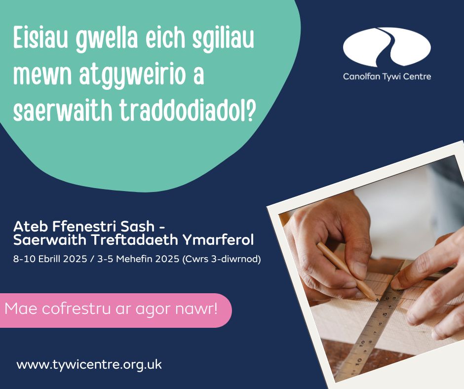 Yn chwilio i weneddu eich sgiliau mewn atgyweirio a joinery traddodiadol? 🌟

Ymunwch â'n cyrsiau Joinery Treftadaeth Ymarferol a dysgwch artwaith atgyweirio ffenestri sash! 🪟

Perffaith ar gyfer cadwraeth treftadaeth wrth wella eich grefft: ow.ly/Lnqs50USsbB