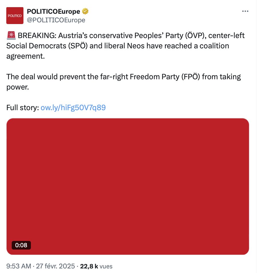 Austria has just kicked the far right out of power !💪🇦🇹🇪🇺👇

I'm tweeting this as it won't get much of a mention, what with it not fitting the "Europe turning far right" angle everyone jumps on 😀