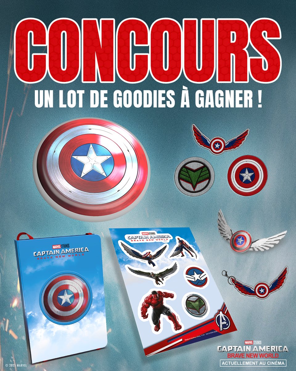 CONCOURS ! 🎁 Pour fêter la sortie de #CaptainAmerica : Brave New World au cinéma, RT pour tenter de gagner un lot de goodies du film. 💥