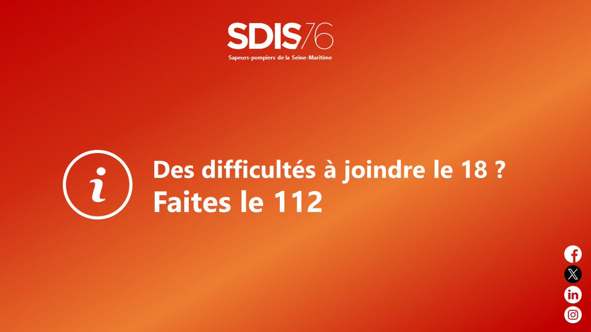 📲 Le réseau Orange rencontre des difficultés sur le département de la Seine-Maritime.

Privilégiez le 112 pour contacter les services d'urgence.