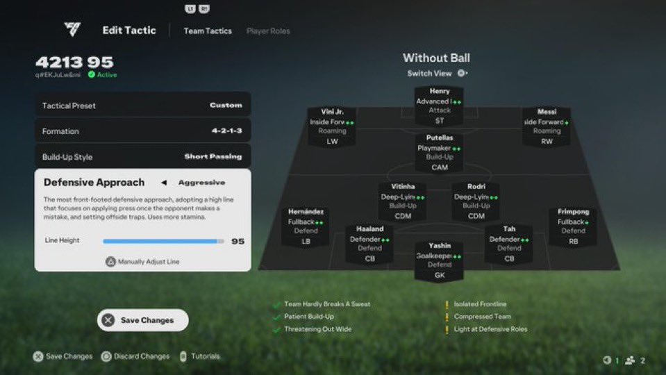 🚨Pro 15-0 Tactics from @PatrickJamesF 🚀

• 95 depth 💀
• Auto offside traps 🪤 
• Auto press in opponents half ⚡️
• Easy counter attacks 🧨
• Build up CAM comes back on defence 🧱

Code: q#EKJuLw&amp;mi ✅