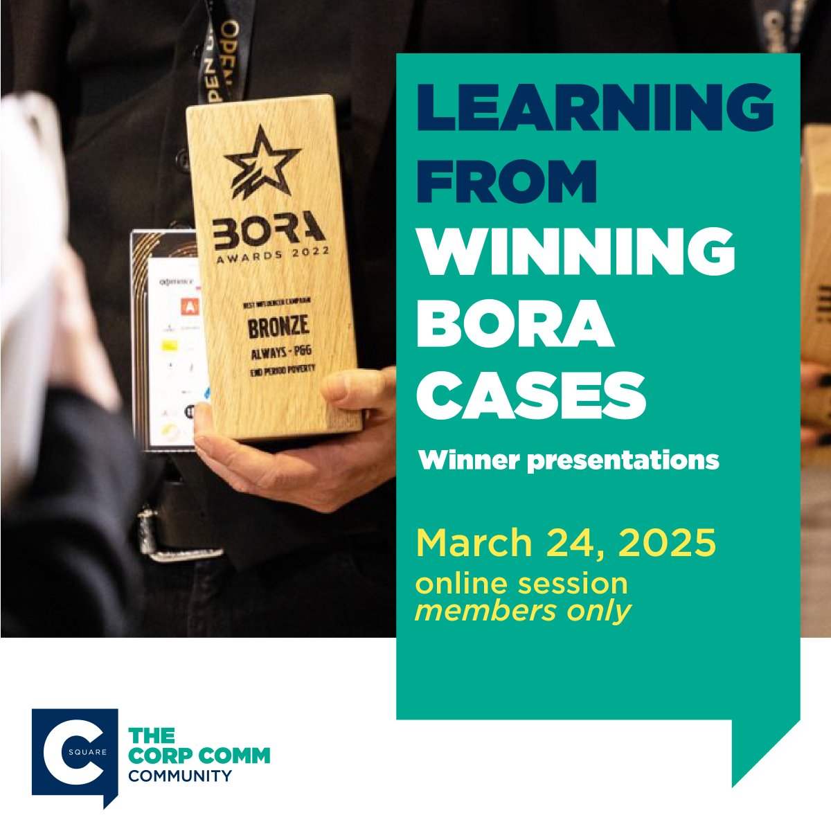 Invitation: Exclusive Online Session with BORA Award Winners!

During this Teams session, you'll get a unique behind-the-scenes look at four award-winning cases.

🗓️24/03 - online (Teams)
🕛 12:00-13:00
🙂Members only !

Register via: csquare.be/learning-from-…