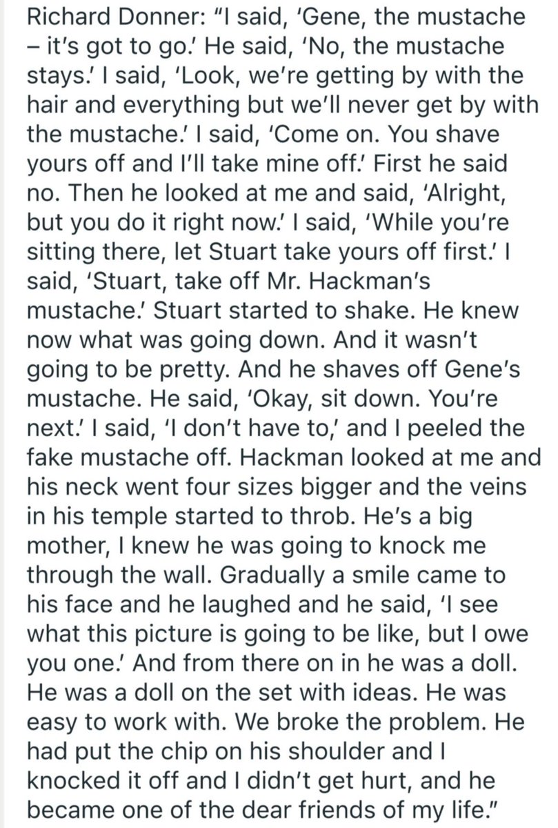 Richard Donner told this great moustache-related story about working with GENE HACKMAN on Superman.