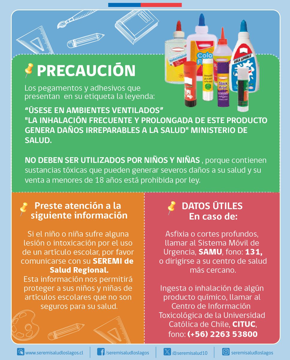 🏫📚¡Atención, mamás, papás y apoderados!
Antes de comprar útiles escolares, asegúrense de elegir productos seguros para tus hijos. 
Sigue estas recomendaciones para tener una #VueltaAClases sin riesgos.

⚠️ ¡Recuerda! Siempre debes revisar la rotulación antes de comprar.