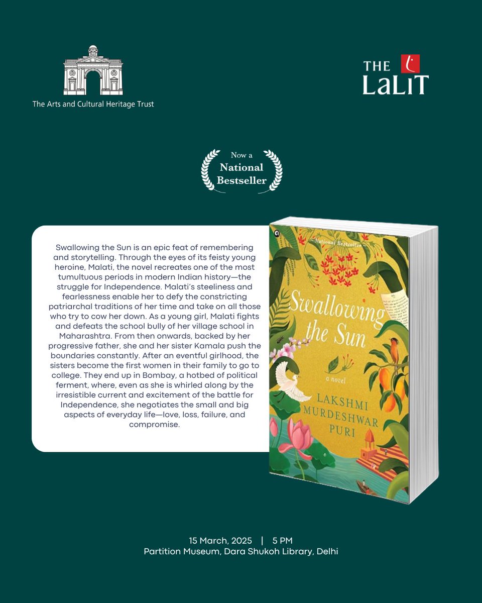 Save the Date:

Partition Museum Book Club invites you to join us for a book discussion on March 15 at 5 PM.

Meet Lakshmi Puri, author of the national bestseller Swallowing the Sun, in conversation with Kishwar Desai, Founder, Partition Museum.

#BookClub #DelhiEvents #books