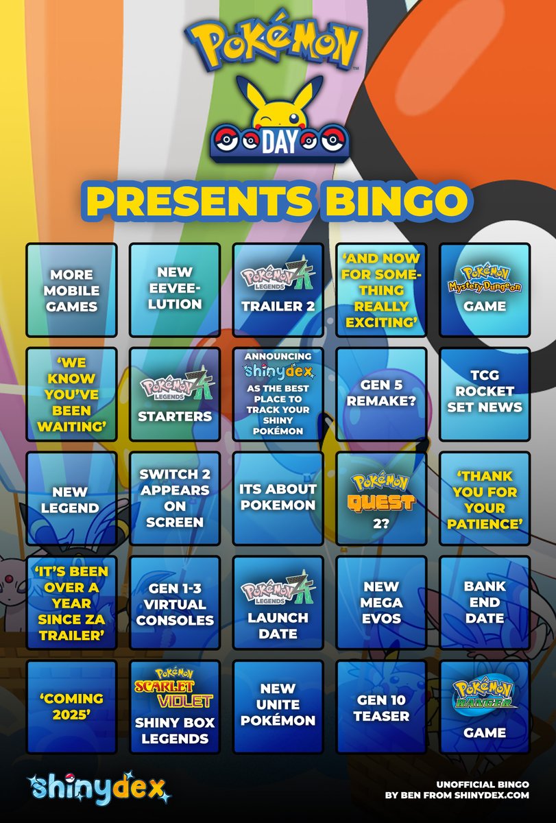 I've got our bingo ready for the Pokémon presents... do you?

(This is a mix of what I'd like to see, and what I expect to see!)